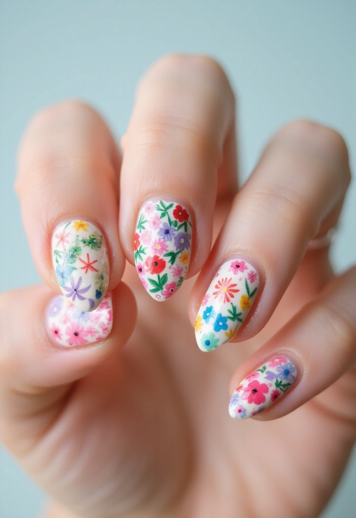 25 Fresh Flower Garden Nails Perfect for August - 21. Colorful Floral Mosaic
