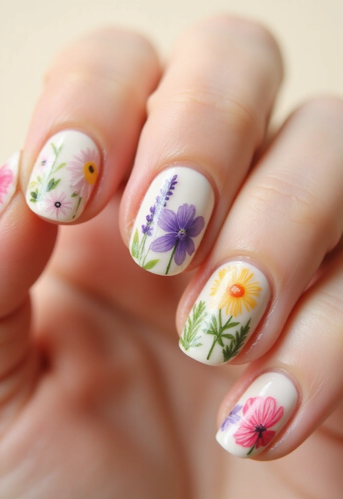 25 Fresh Flower Garden Nails Perfect for August - 7. Wildflower Whimsy