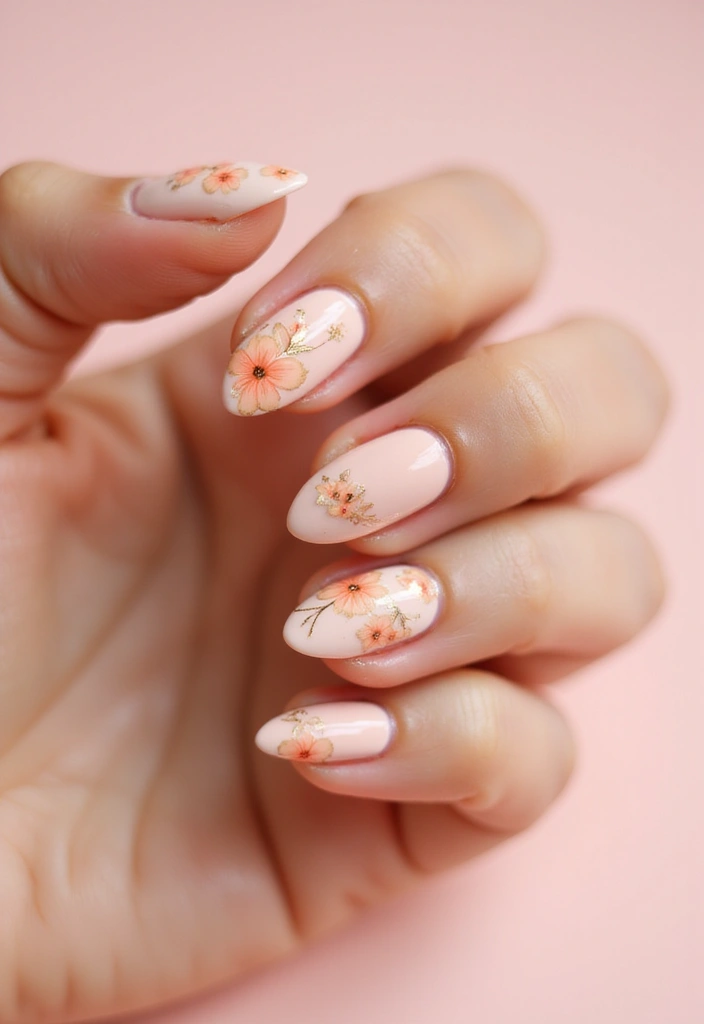 25 Fresh Flower Garden Nails Perfect for August - 9. Peachy Keen Blossoms