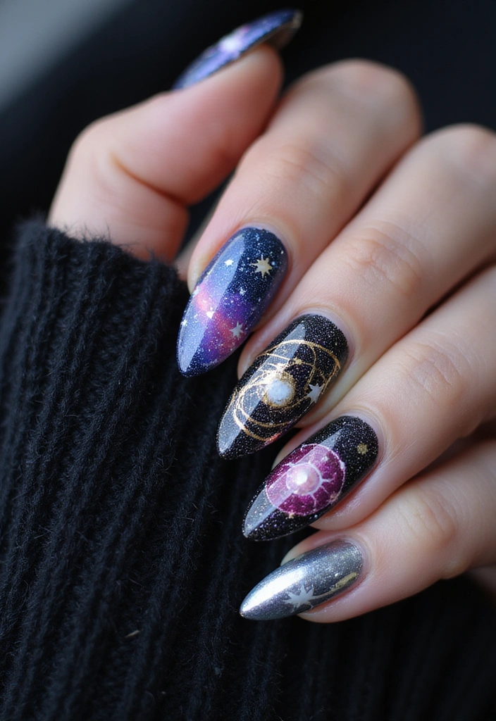 25 Metallic Nail Trends Taking Over 2025 - 16. Space-Inspired Metallics
