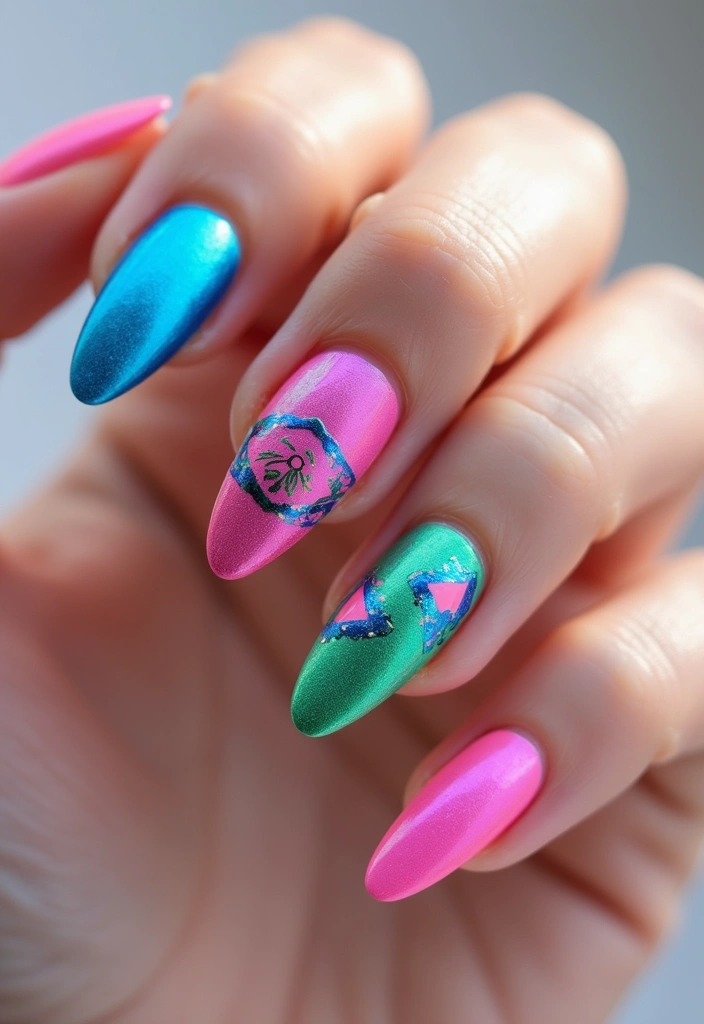 25 Metallic Nail Trends Taking Over 2025 - 18. Neon Metallics