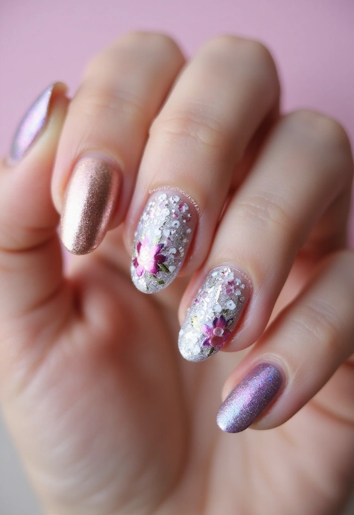 25 Metallic Nail Trends Taking Over 2025 - 21. Flower Power Metallics