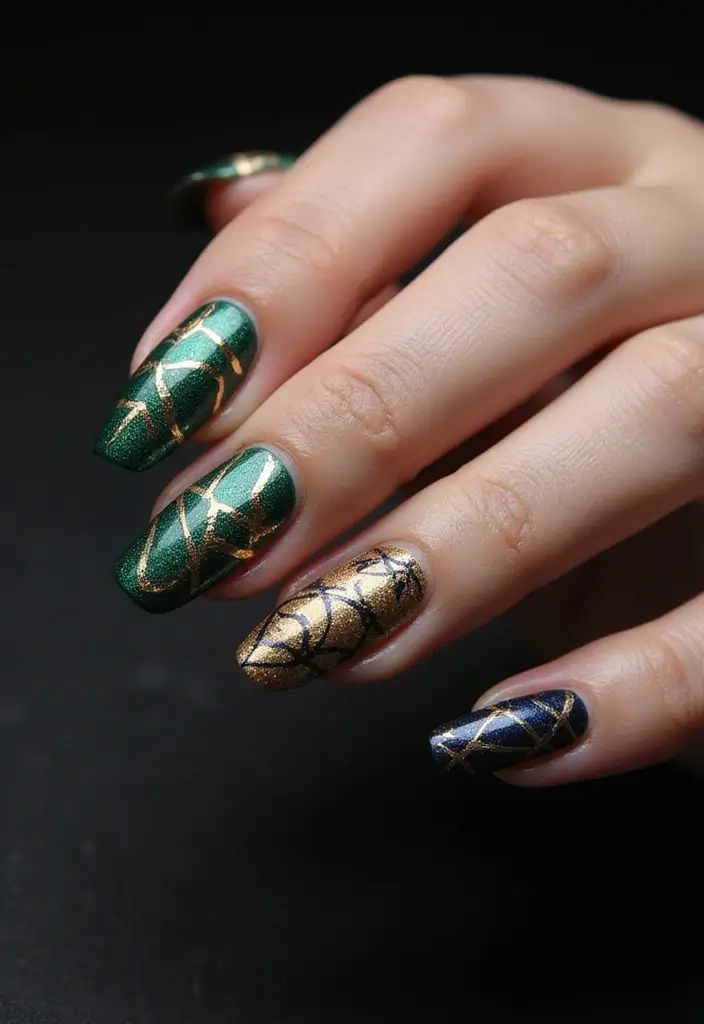 25 Metallic Nail Trends Taking Over 2025 - 25. Art Deco Metallics
