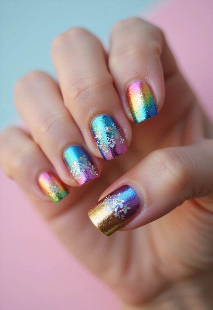 25 Metallic Nail Trends Taking Over 2025 - 7. Reflective Rainbow
