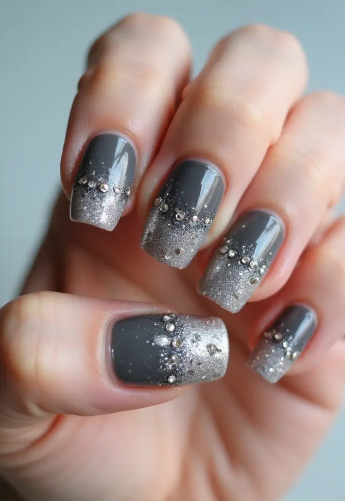 25 Midnight Magic Nail Looks for New Year’s Eve - 1. Sparkling Silver Ombré
