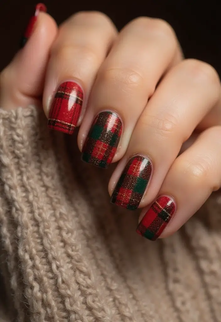 25 Midnight Magic Nail Looks for New Year’s Eve - 18. Classic Plaid Accent Nails