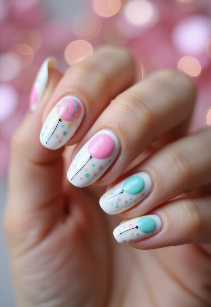 25 Midnight Magic Nail Looks for New Year’s Eve - 20. Whimsical Balloons and Confetti