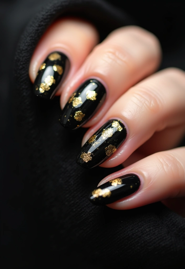 25 Midnight Magic Nail Looks for New Year’s Eve - 5. Elegant Black with Gold Foil