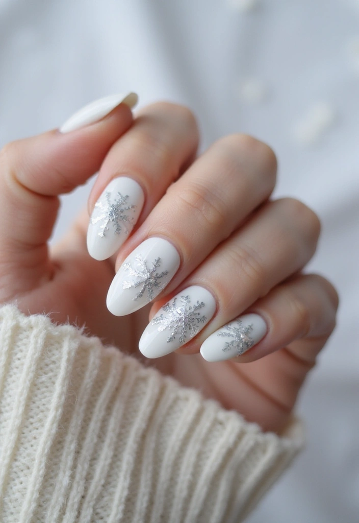25 Midnight Magic Nail Looks for New Year’s Eve - 6. Frosty White with Silver Snowflakes