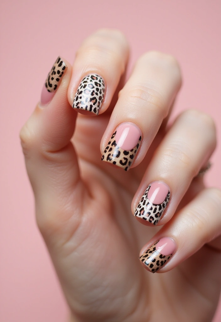 25 Short & Sleek Blush Nails for Everyday Class - 12. Blush with Animal Print