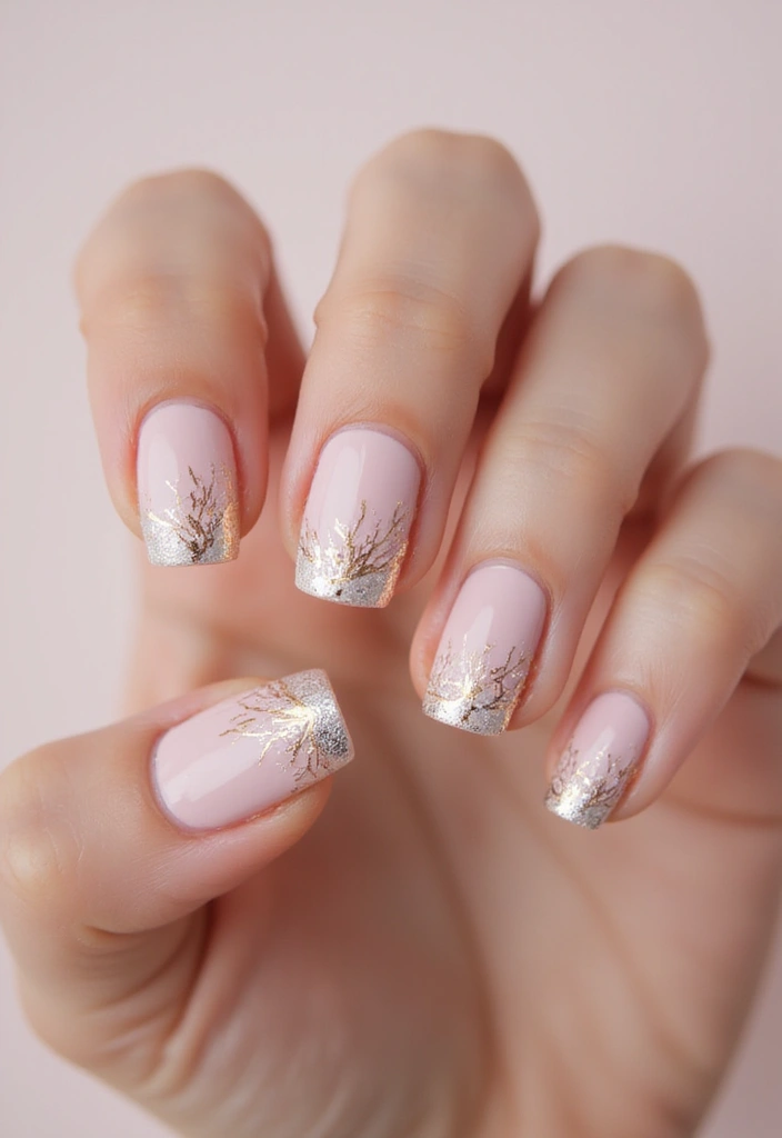 25 Short & Sleek Blush Nails for Everyday Class - 15. Blush with Sparkling Foil