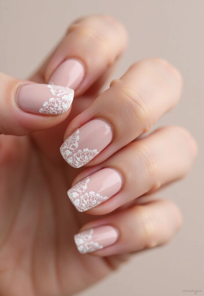 25 Short & Sleek Blush Nails for Everyday Class - 18. Blush with Lace Designs