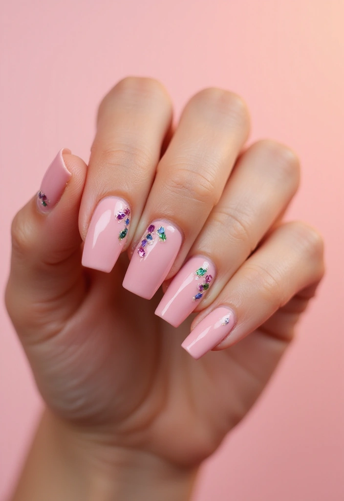 25 Short & Sleek Blush Nails for Everyday Class - 21. Blush with Jewel Tones