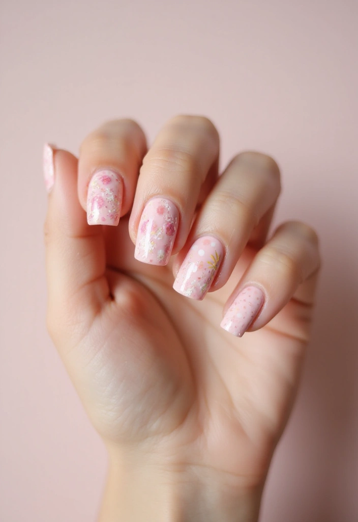 25 Short & Sleek Blush Nails for Everyday Class - 25. Blush with Mismatched Designs