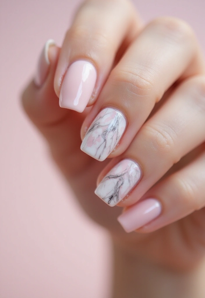 25 Short & Sleek Blush Nails for Everyday Class - 5. Blush and Marble