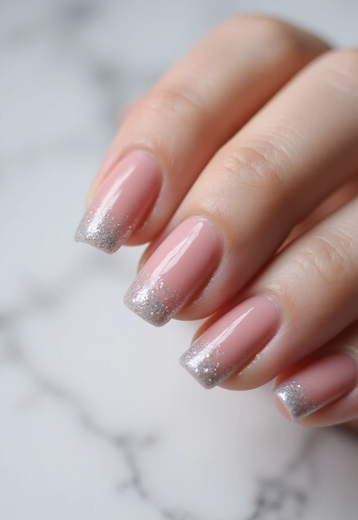 25 Short & Sleek Blush Nails for Everyday Class - 6. Blush with Glitter Fade
