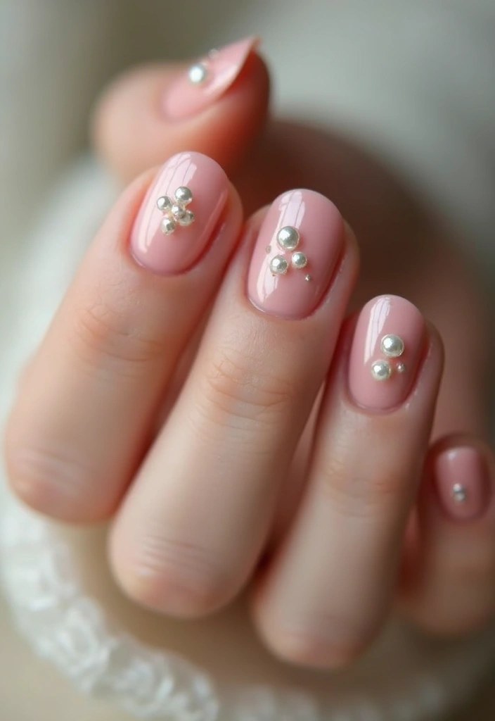 25 Short & Sleek Blush Nails for Everyday Class - 9. Blush with Pearls