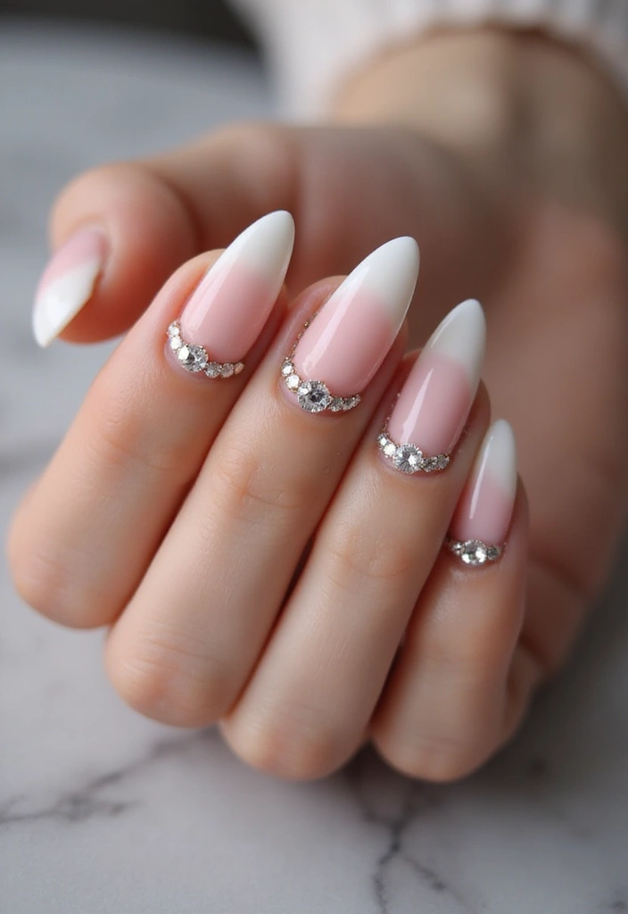 25 Stunning French Tip Nail Designs for Every Occasion - 25. Elegant Ombre with Rhinestones