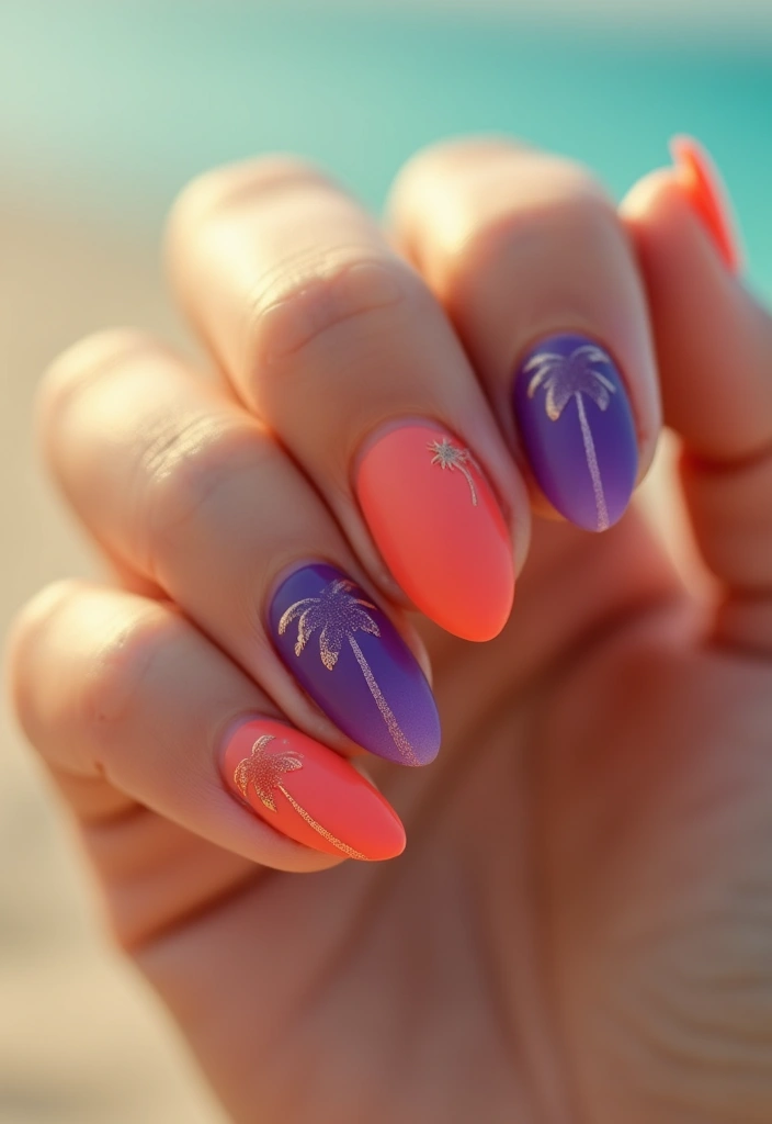 26 Almond Summer Nails for a Fresh Seasonal Look - 1. Tropical Sunset Ombre