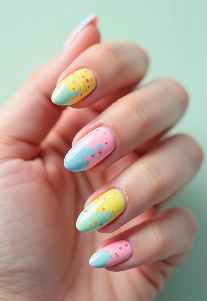 26 Almond Summer Nails for a Fresh Seasonal Look - 14. Artistic Splatter