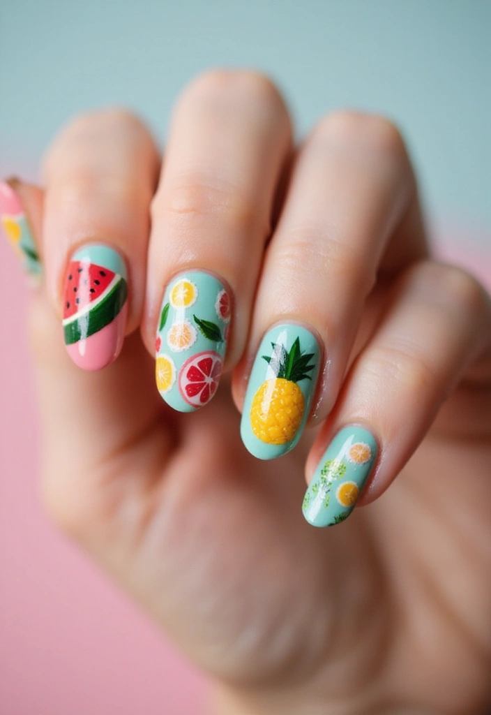 26 Almond Summer Nails for a Fresh Seasonal Look - 2. Fruity Fun Nail Art