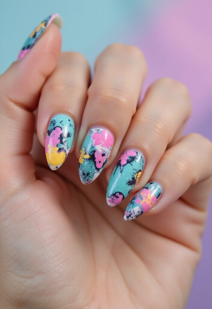 26 Almond Summer Nails for a Fresh Seasonal Look - 22. Abstract Art Nails