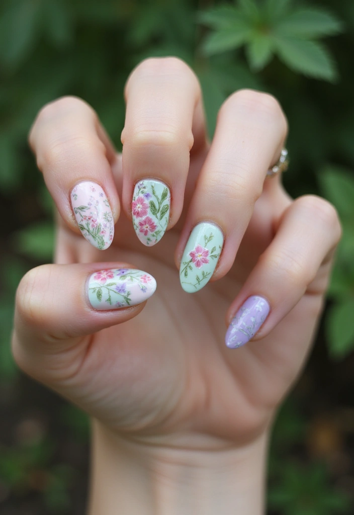 26 Almond Summer Nails for a Fresh Seasonal Look - 26. Nature-Inspired Designs