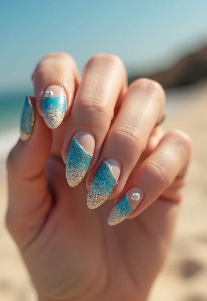 26 Almond Summer Nails for a Fresh Seasonal Look - 3. Beachy Waves