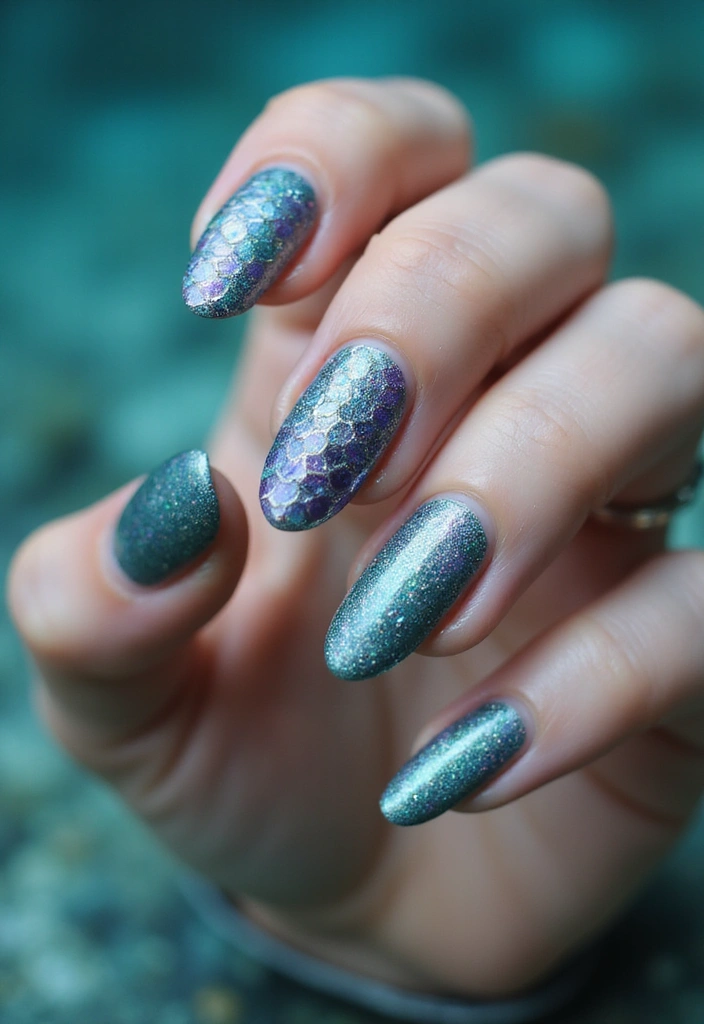 26 Almond Summer Nails for a Fresh Seasonal Look - 9. Mermaid-Inspired Nails