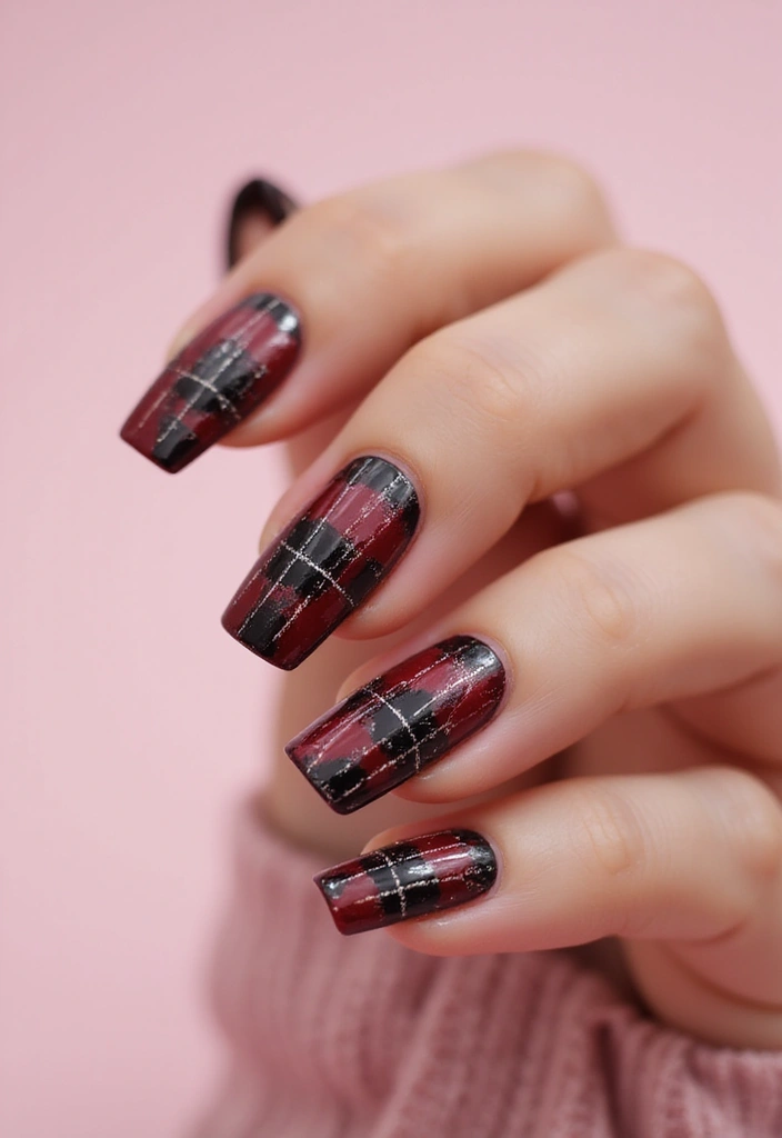 26 Coffin-Shaped Plaid Nails for Trendy Looks - 16. 3D Plaid Effects