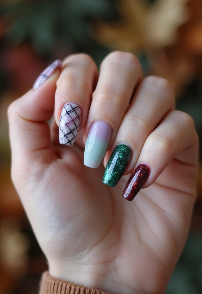 26 Coffin-Shaped Plaid Nails for Trendy Looks - 17. Seasonal Plaid Styles