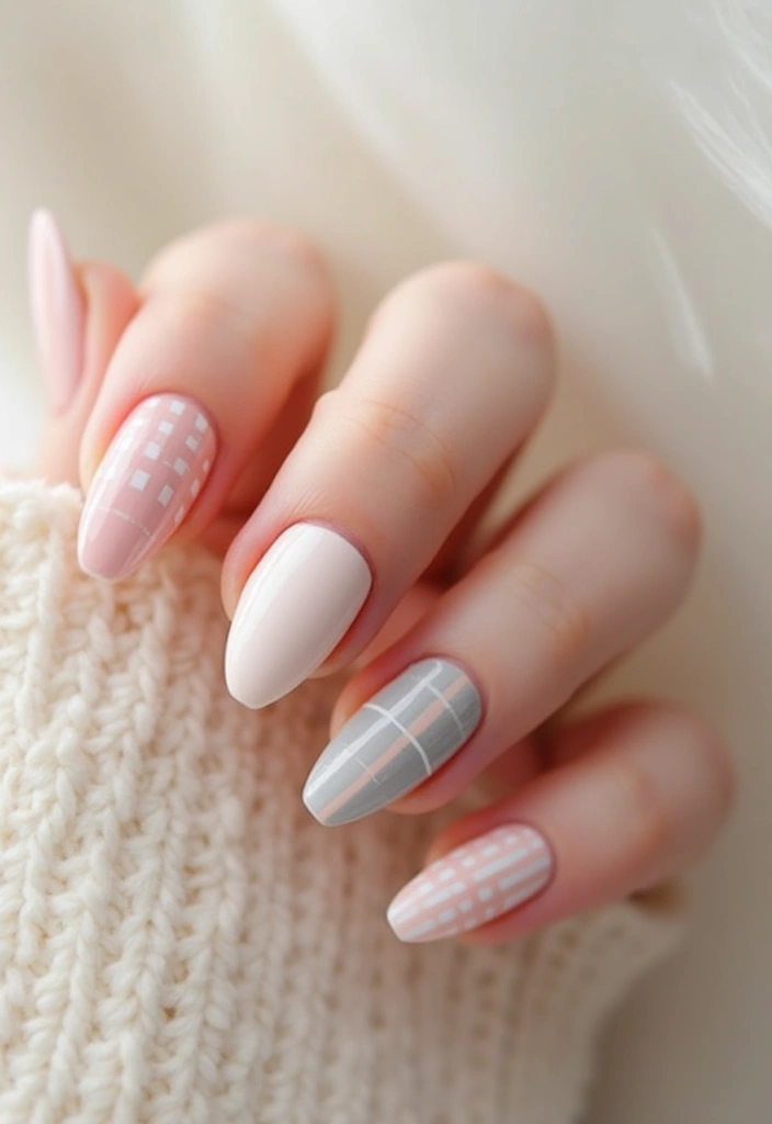 26 Coffin-Shaped Plaid Nails for Trendy Looks - 19. Chic Minimalist Plaid