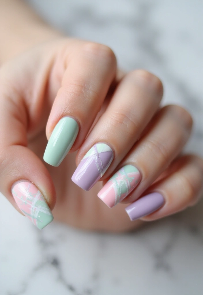 26 Coffin-Shaped Plaid Nails for Trendy Looks - 2. Pastel Plaid Perfection