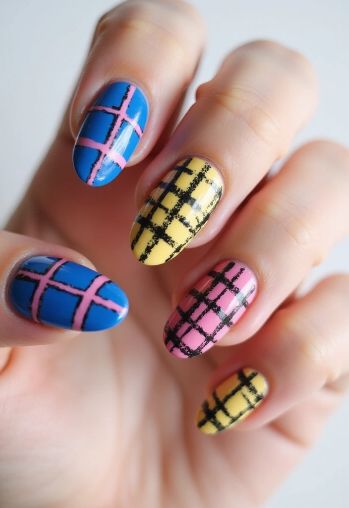26 Coffin-Shaped Plaid Nails for Trendy Looks - 5. Bold Colors for Statement Nails