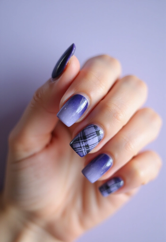 26 Coffin-Shaped Plaid Nails for Trendy Looks - 7. Gradient Plaid Vibes