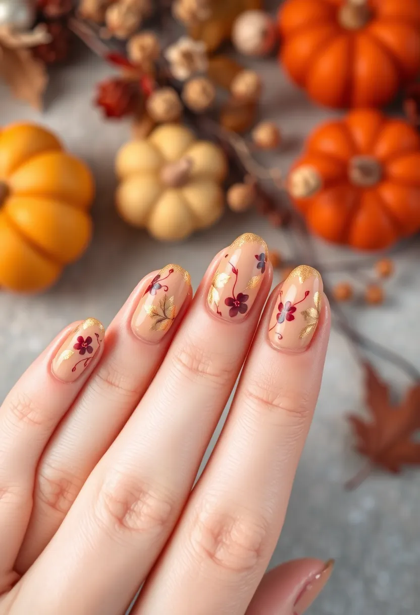 26 Cozy & Chic Nail Ideas for Halloween 2025 - 12. Harvest Floral