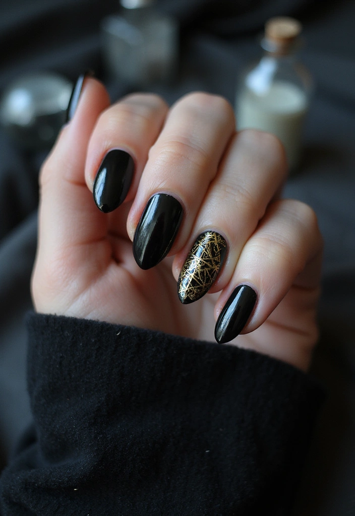 26 Cozy & Chic Nail Ideas for Halloween 2025 - 3. Witchy Black and Gold