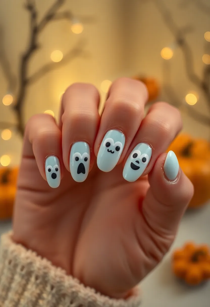 26 Cozy & Chic Nail Ideas for Halloween 2025 - 8. Cute Ghosts
