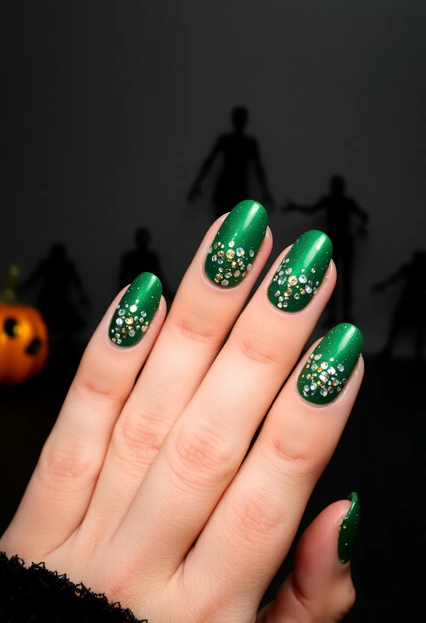 26 Cozy & Chic Nail Ideas for Halloween 2025 - 9. Glittery Zombies