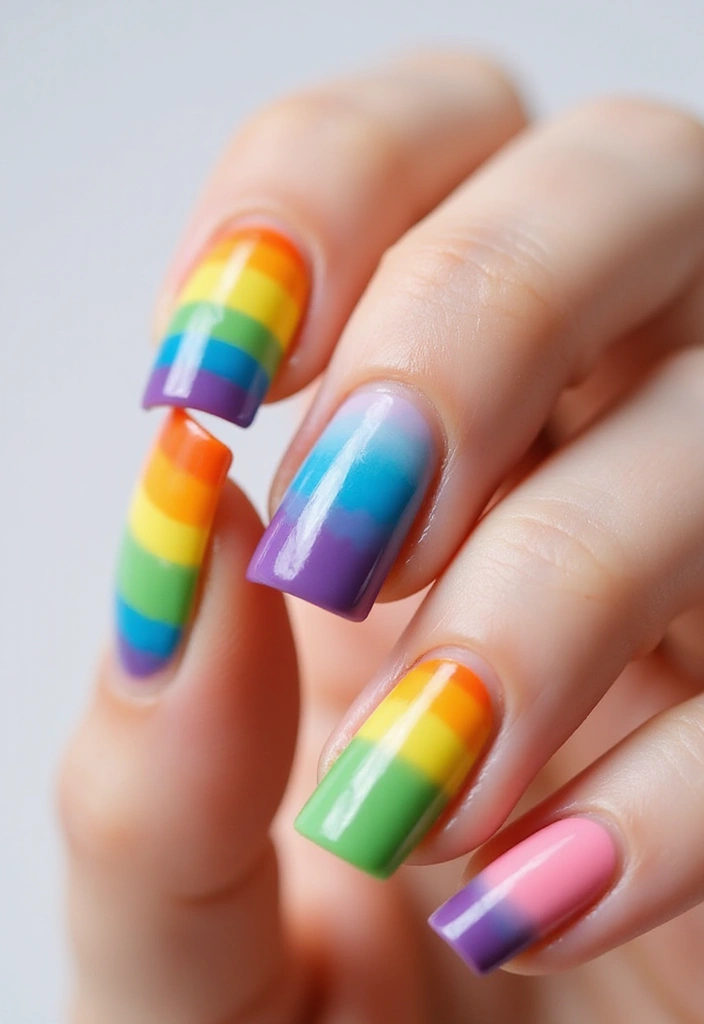 26 Creative Twists on Classic French Tip Nails - 18. Rainbow Tips