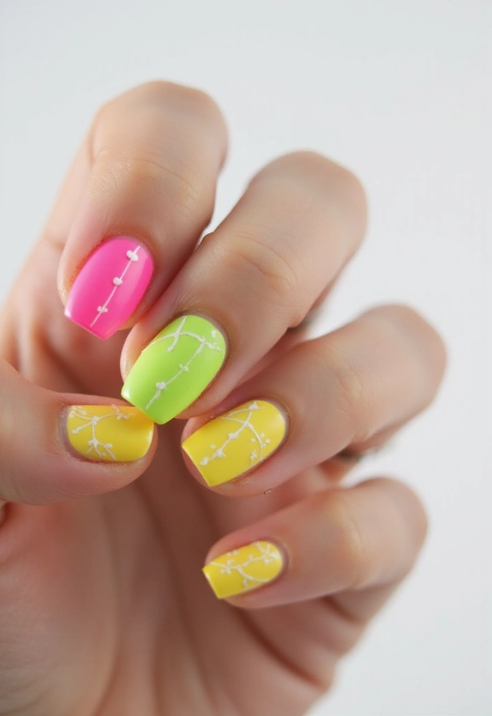 26 Creative Twists on Classic French Tip Nails - 2. Neon Tips with Minimalist Designs