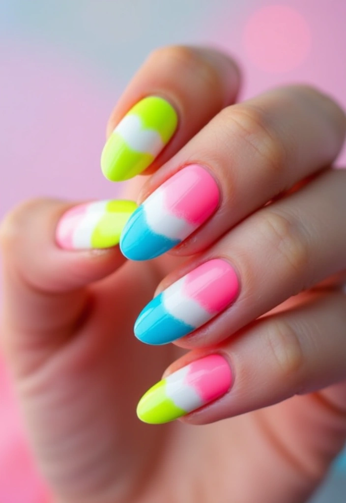 26 Milky Glass French Nail Designs for Subtle Shine - 12. Neon Accents