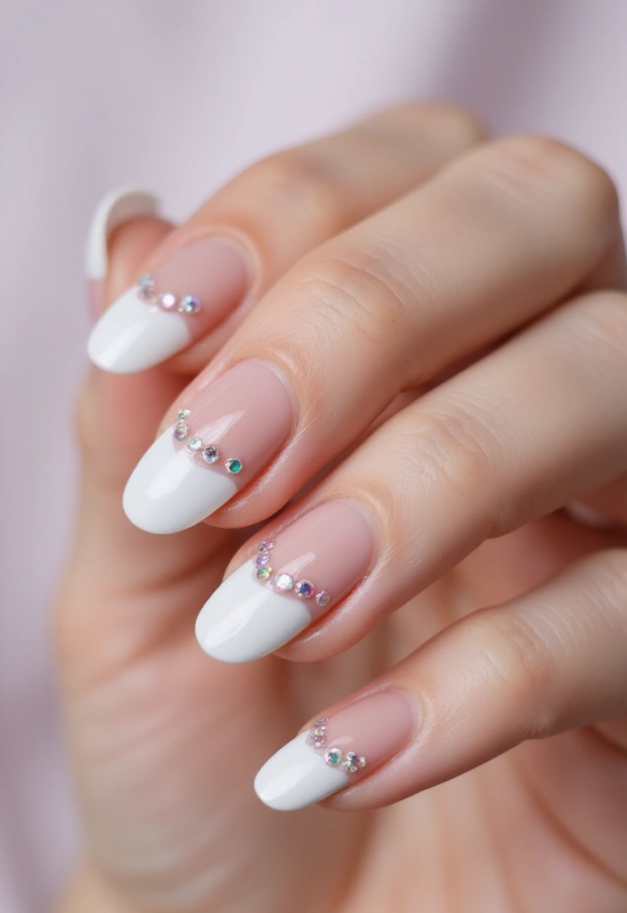 26 Milky Glass French Nail Designs for Subtle Shine - 17. Beautiful Beads
