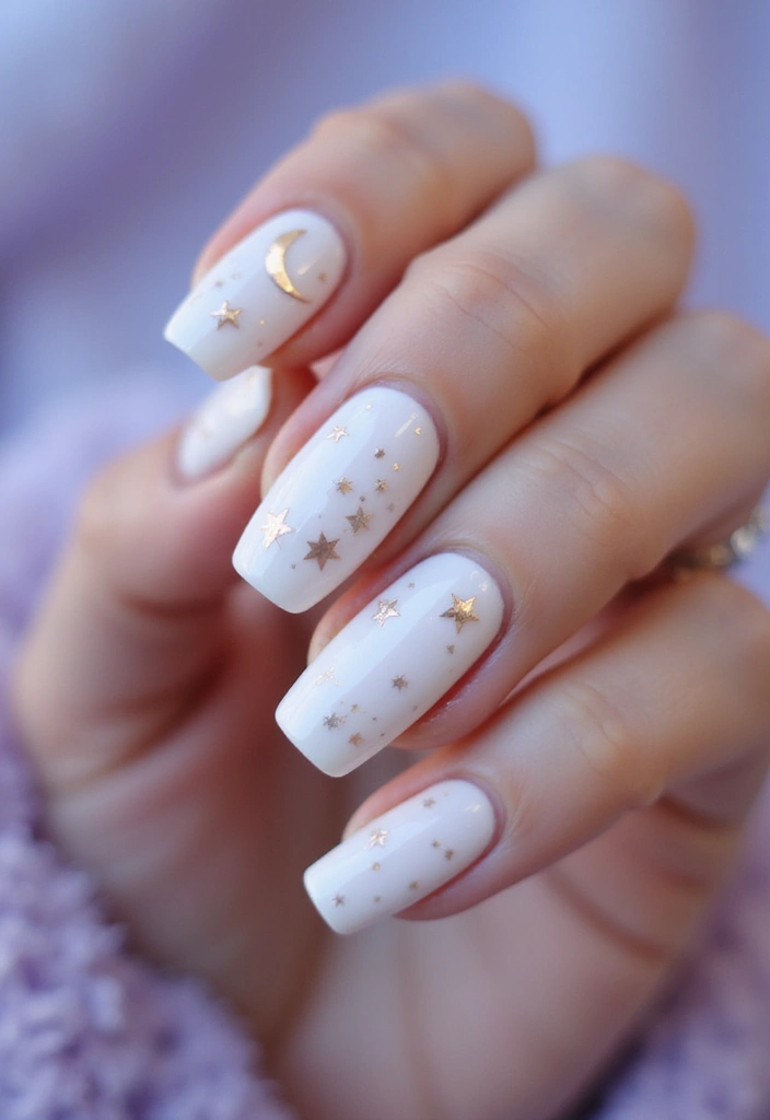 26 Milky Glass French Nail Designs for Subtle Shine - 26. Celestial Designs