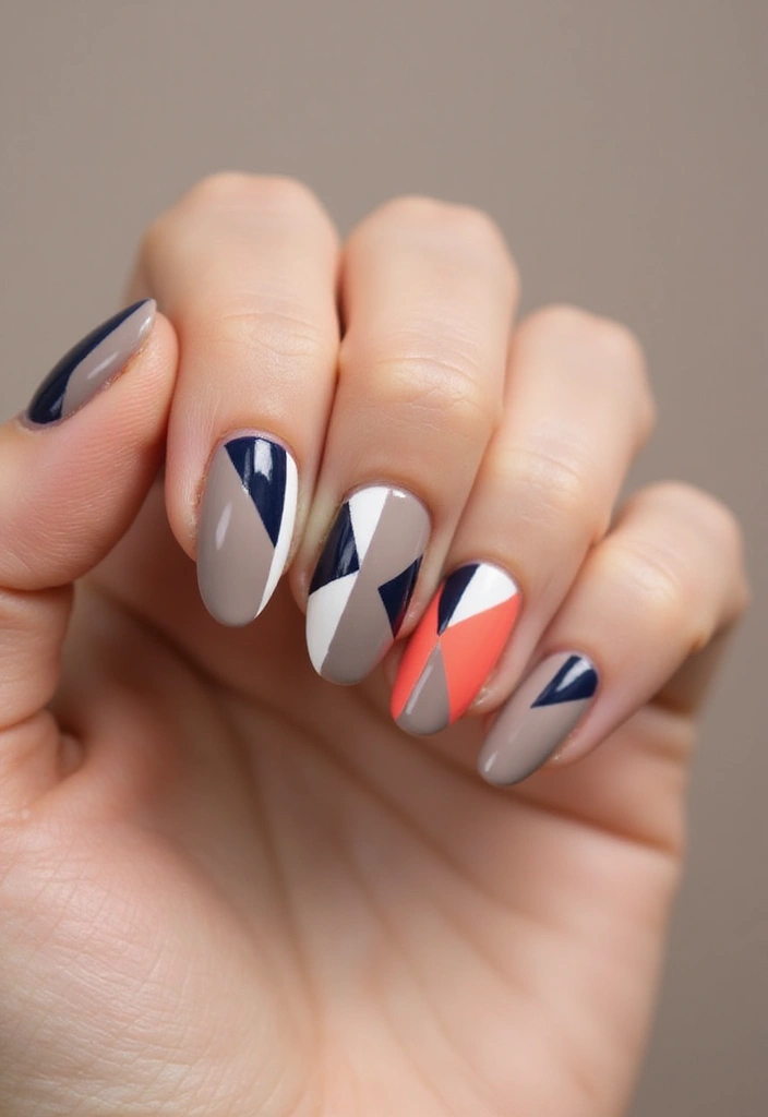 26 Warm Earth-Tone Nail Ideas for a November Reset - 10. Soft Taupe with Geometric Designs