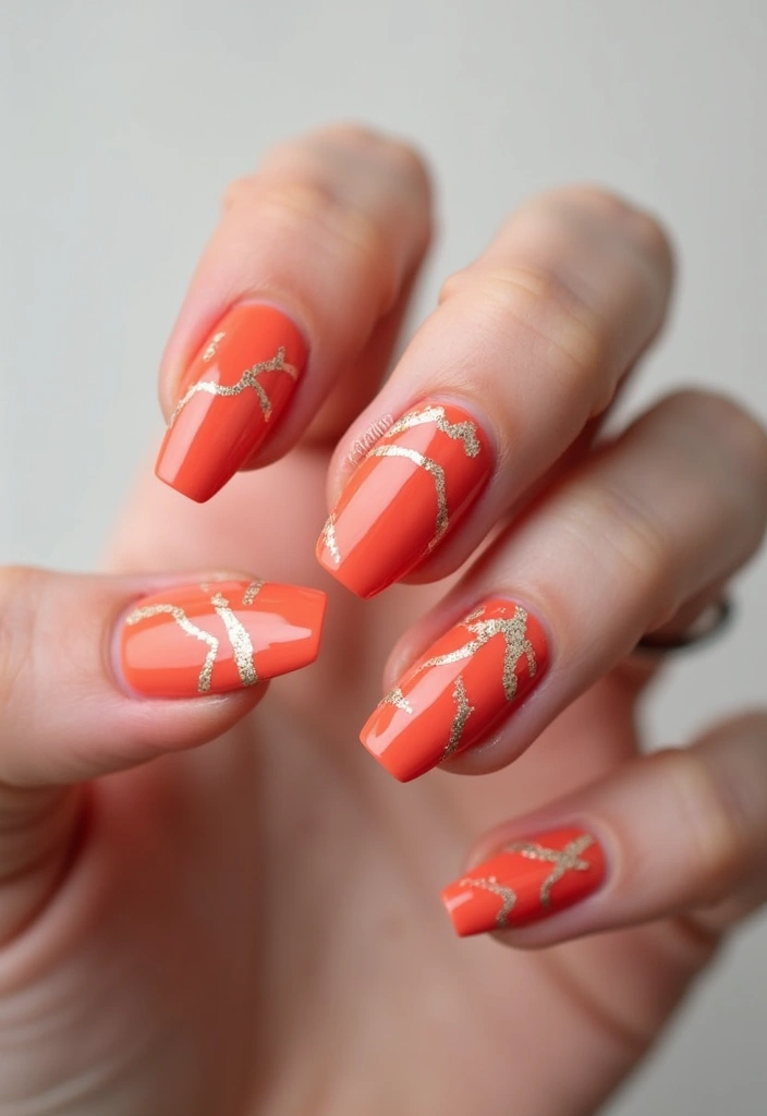 26 Warm Earth-Tone Nail Ideas for a November Reset - 12. Coral and Beige Marble