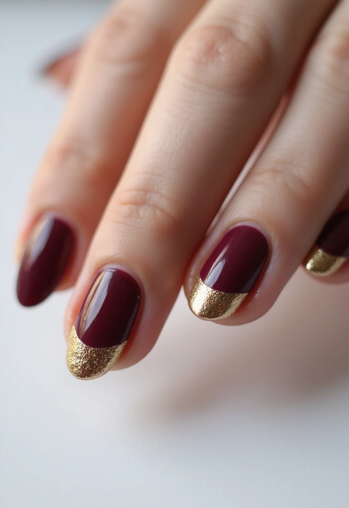 26 Warm Earth-Tone Nail Ideas for a November Reset - 13. Burgundy with Gold Foil