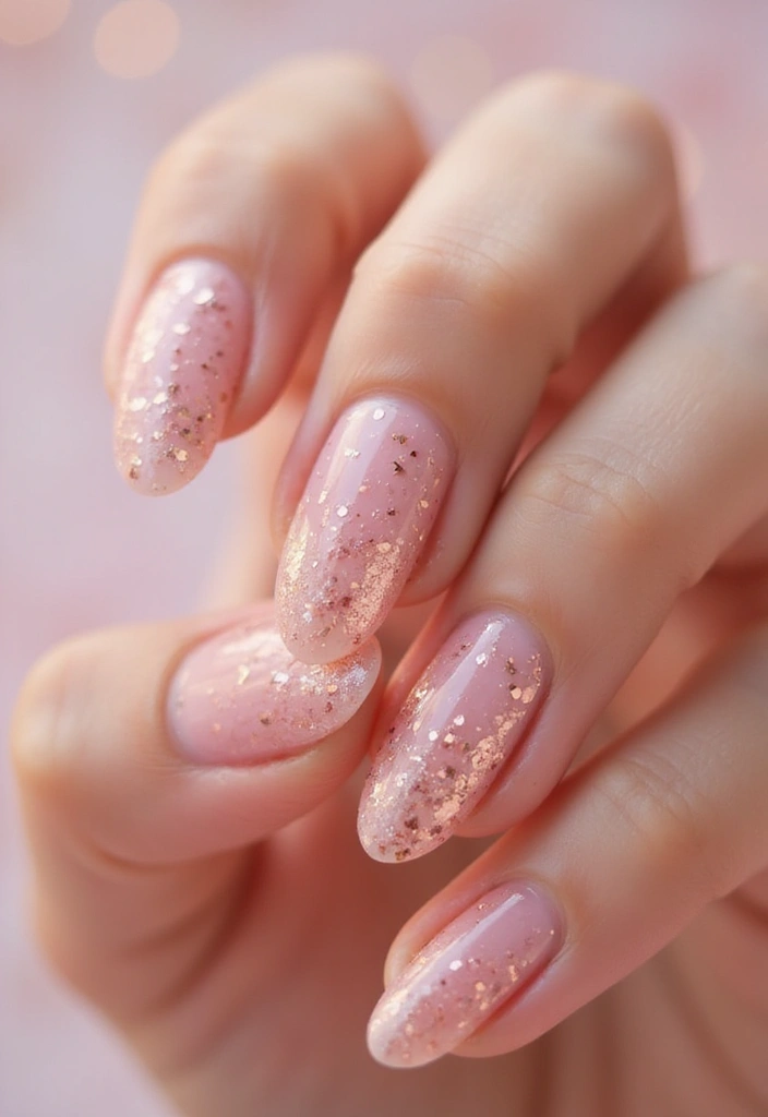 26 Warm Earth-Tone Nail Ideas for a November Reset - 18. Blush Pink with Copper Flakes