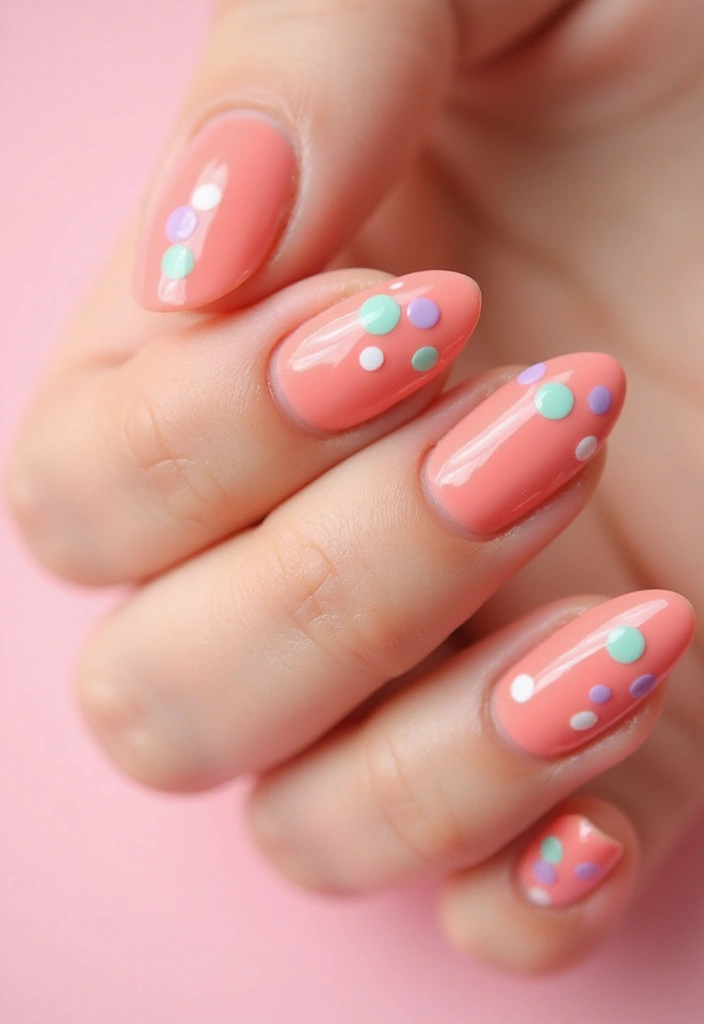 26 Warm Earth-Tone Nail Ideas for a November Reset - 20. Soft Coral with Dots