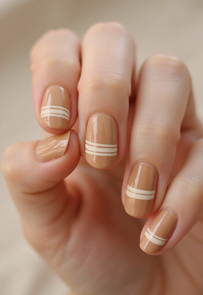 26 Warm Earth-Tone Nail Ideas for a November Reset - 23. Earthy Tan with Simple Stripes